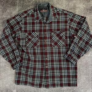 Mens Vintage 90s Backpacker Acrylic Plaid Red Blue Flannel Button Up Shirt Sz XL